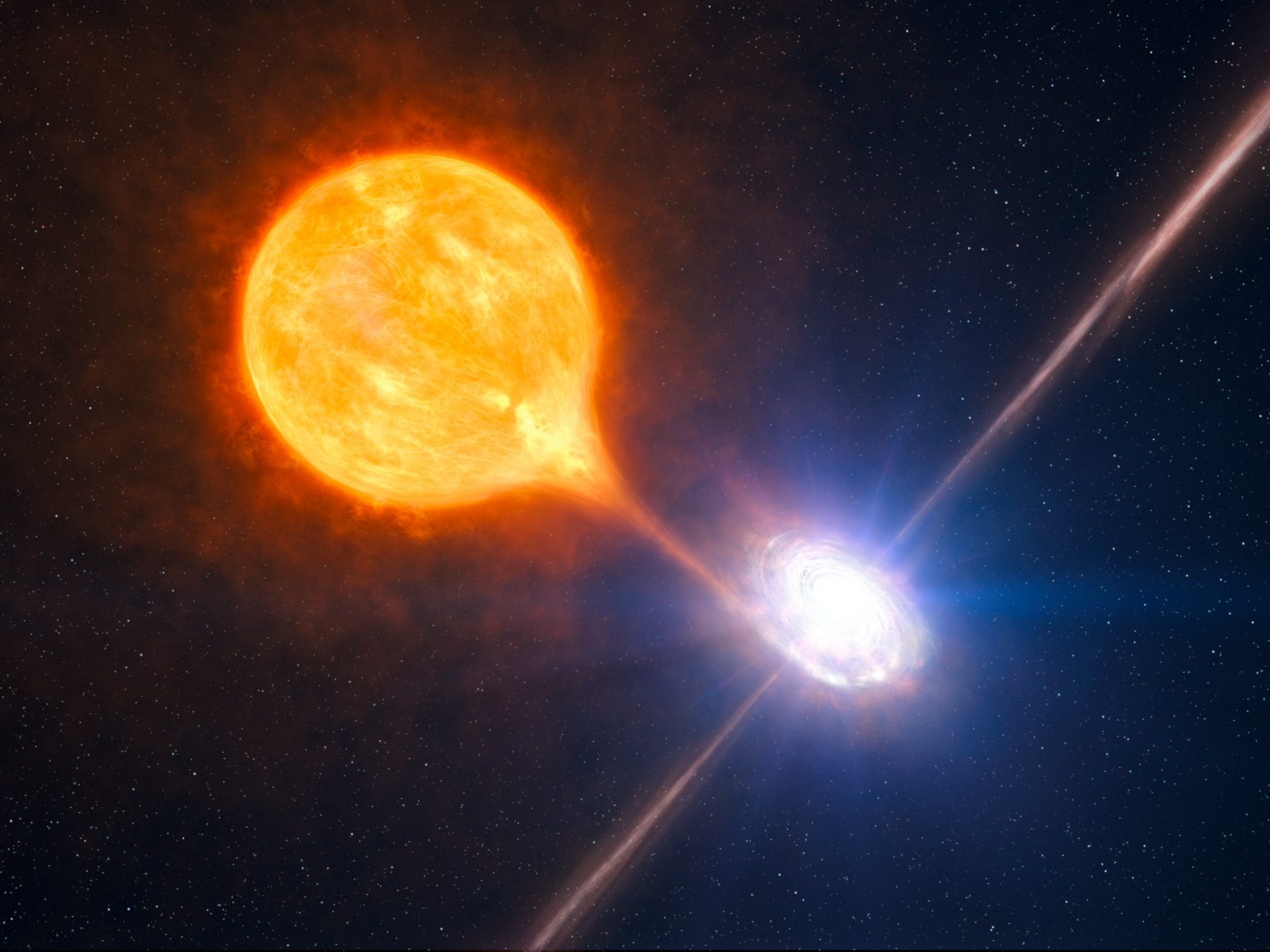 Artist's impression of the formation of a stellar black hole in a binary system.