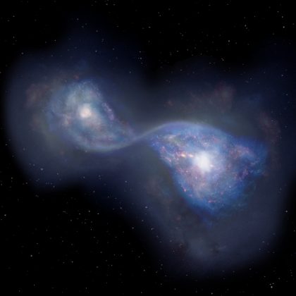 131億光年彼方の合体銀河B14-65666の想像図