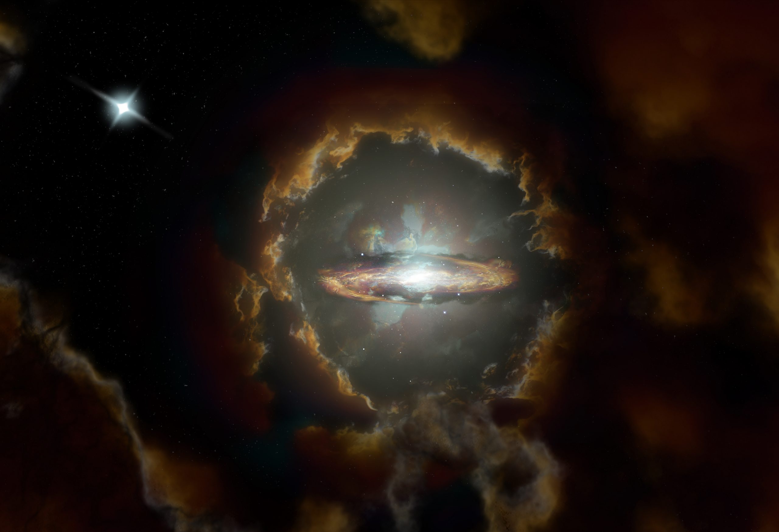 ニュース - 銀河形成理論に再考を迫る、宇宙初期の回転円盤銀河 