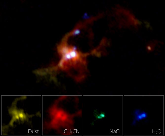 アルマ望遠鏡が撮影した原始連星IRAS 16547-4247の周囲の構造
