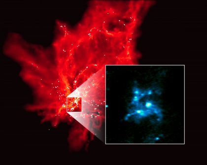 Simulation and ALMA images of a massive stellar cluster-forming molecular cloud