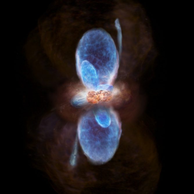 アルマ望遠鏡が描き出した大質量星団の複雑な誕生現場