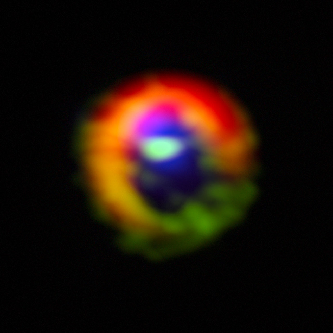 アルマ望遠鏡がとらえた、HD142527のまわりのガスと塵の円盤。
